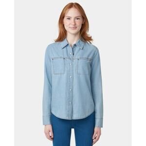 Hue Blue Chambray Pearl Snap Cotton Lyocell  Western Button Up Shirt New Large